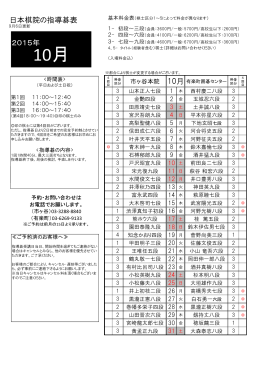 日本棋院の指導碁表 10月 2015年