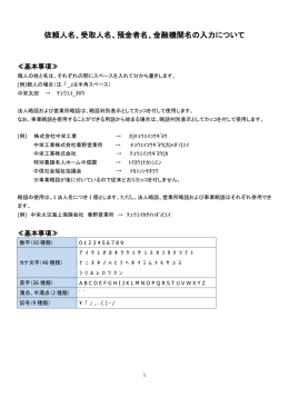 依頼人名、受取人名、預金者名、金融機関名の入力について