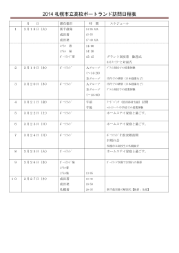 2014 札幌市立高校ポートランド訪問日程表