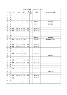 山名FC予定表 2015年4月（暫定） 学年 担当 場所 大会・行事