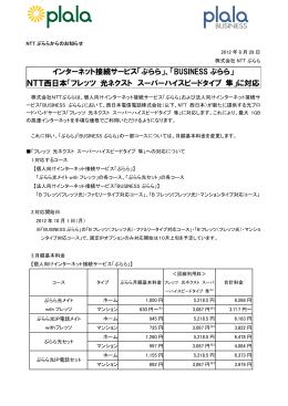 インターネット接続サービス「ぷらら」、「BUSINESS ぷらら」 NTT西日本