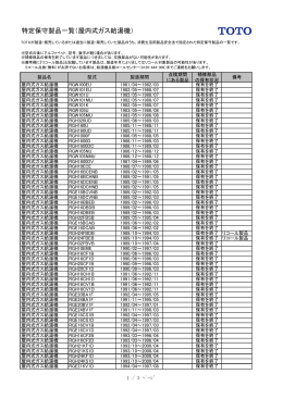 特定保守製品一覧（屋内式ガス給湯機）