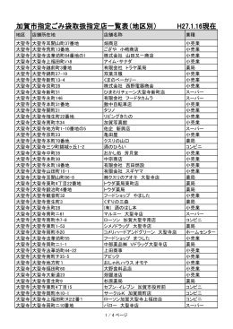 加賀市指定ごみ袋取扱指定店一覧表（地区別） H27.1.16現在