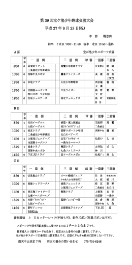 第 39 回宝ケ池少年野球交流大会 平成 27 年 9 月 23 日(祝)