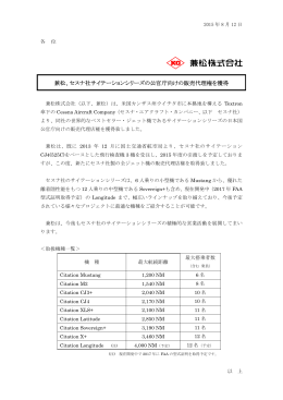 兼松、セスナ社サイテーションシリーズの公官庁向けの販売代理権を獲得