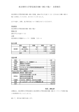 東京理科大学管弦楽団 OB・OG の集い 決算報告