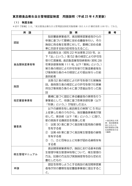 東京都食品衛生自主管理認証制度 用語説明（平成