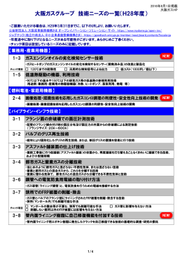 大阪ガスグループ 技術ニーズの一覧（H28年度）