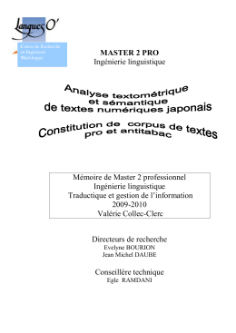 MASTER 2 PRO Ingénierie linguistique Mémoire de Master 2