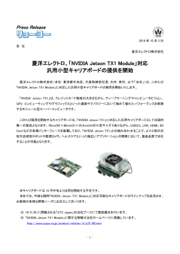 菱洋エレクトロ、「NVIDIA Jetson TX1 Module」対応 汎用小型キャリア