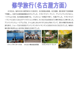 6 年生は、毎年6月に修学旅行に行きます。名古屋港水族館、名古屋駅