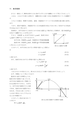 11．斜方投射 2 1 sin t tvy g - = gt - = sin 0 v v0 x0 x1 y0 t=t0 t=t1 vx vy