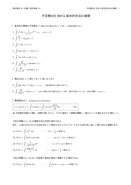 不定積分の基本的手法の練習問題（答不掲載）(PDF, 2頁)