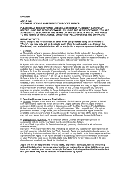 ENGLISH APPLE INC. SOFTWARE LICENSE AGREEMENT FOR