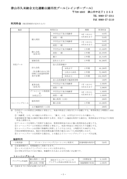 津山市久米総合文化運動公園市民プール(レインボープール) 料金表
