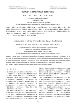 紐状遮へい領域の除去と画像の復元 Elimination of String Obstacles