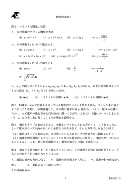 物理学演習 I 問1．いろいろな関数の性質 イ．次の関数のグラフの概略を書