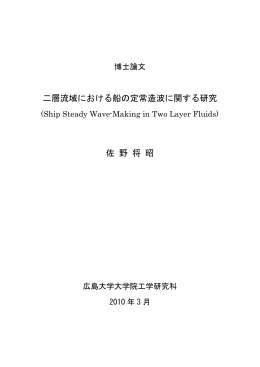 二層流域における船の定常造波に関する研究 佐 野 将 昭