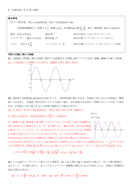 2．交流回路と L, C, R の動作 基本事項 (サイン波)交流 (    ) = 0 sin(2