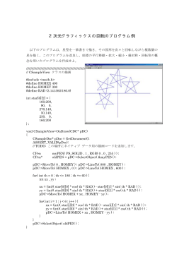 2次元グラフィックスの回転のプログラム例