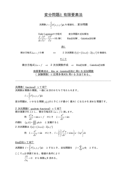 変分問題と有限要素法 ∫ , , ∫ , , , = ∫∫∫ ∫ ∫ , , = ∑