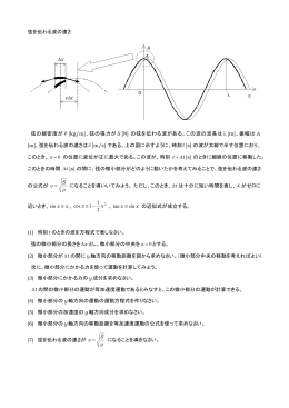 x ∆ tv∆ y x 0 A λ 弦を伝わる波の速さ 弦の線密度が ρ [kg/m]、弦の張力