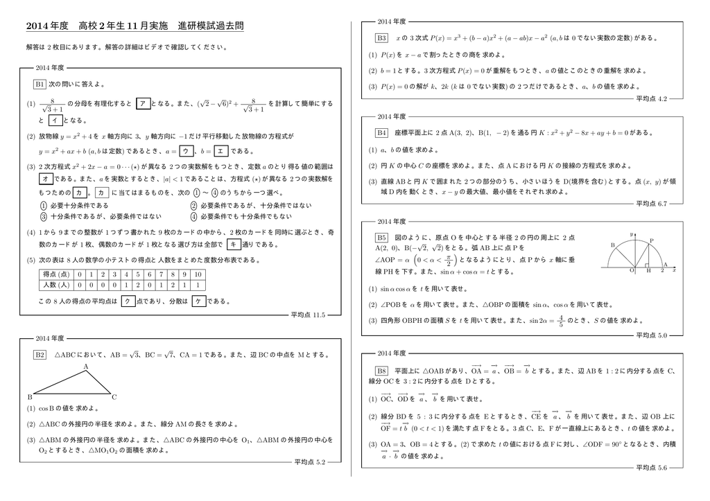14年度 高校2年生11月実施 進研模試過去問