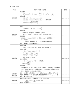 化工数学 No.1 項目 理解すべき基本的事項 理解度 三角関数 相互関係