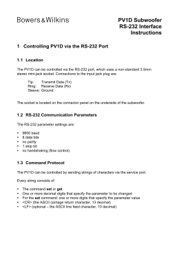 PV1D Subwoofer RS-232 Interface Instructions