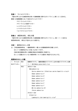 別表1 ウイルスベクター 別表2 病原体のBSL, ABSL分類
