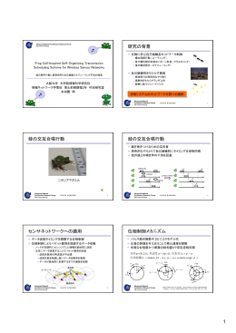 研究の背景 蛙の交互合唱行動 蛙の交互合唱行動 センサネットワークへ