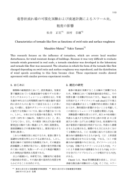 竜巻状流れ場の可視化実験および流速計測による