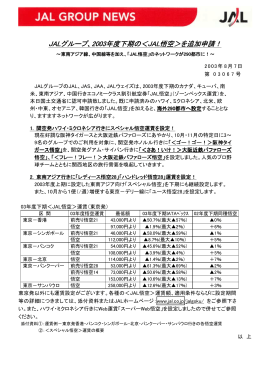 JALグループ、2003年度下期の＜JAL悟空＞を追加申請！