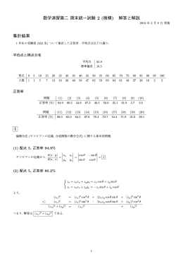 数学演習第二 期末統一試験 2 (微積) 解答と解説 集計結果