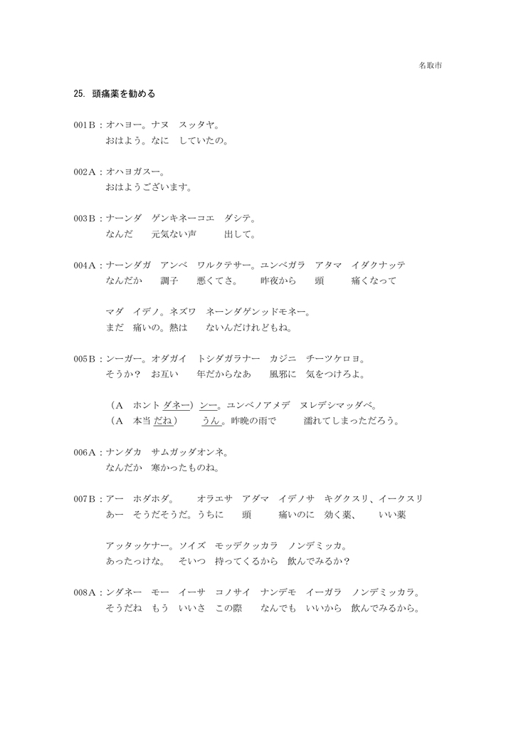25 頭痛薬を勧める 001b オハヨー ナヌ スッタヤ おはよう なに し