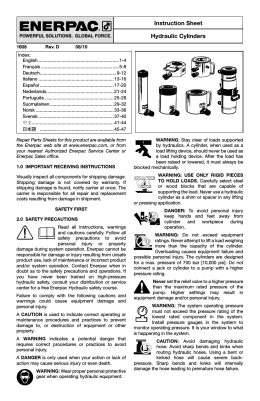 Instruction Sheet Hydraulic Cylinders