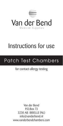 Instructions for use - Van der Bend Patch Test Chambers