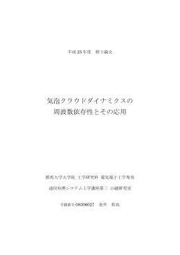 気泡クラウドダイナミクスの 周波数依存性とその応用