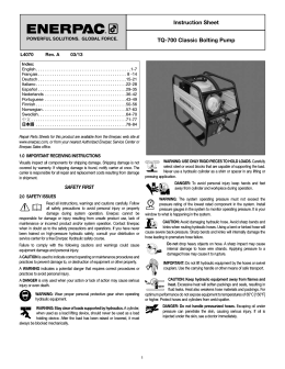 Instruction Sheet TQ-700 Classic Bolting Pump