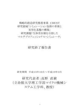 研究終了報告書 研究代表者：高野 直樹 （立命館
