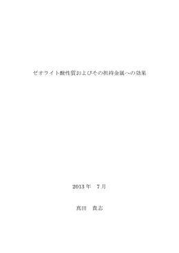 ゼオライト酸性質およびその担持金属への効果 2013 年 7 月 真田 貴志