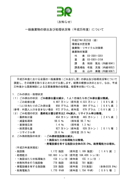 （お知らせ） 一般廃棄物の排出及び処理状況等（平成25年度