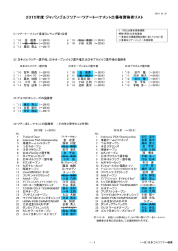 2015年度 ジャパンゴルフツアー・ツアートーナメント出場有資格者リスト