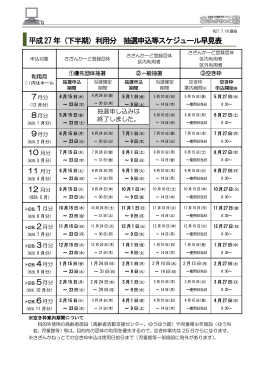 平成27年（下半期）利用分 抽選申込等スケジュール早見表