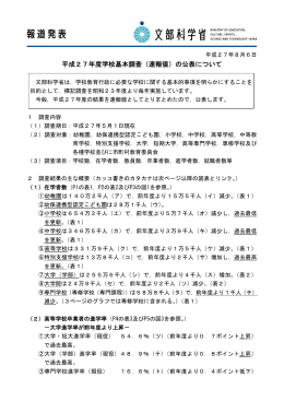 平成27年度学校基本調査（速報値）の公表について