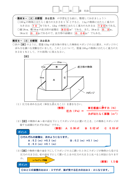 （解答） 面を垂直に押 す力（N） 圧力（Pa）＝ 力がはたらく面積（m2