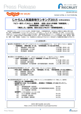 じゃらん人気温泉地ランキング2015