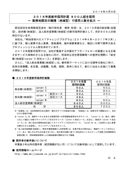 2016年度新卒採用計画 800人超を採用 ～ 勤務地