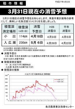 3月31日現在の消雪予想