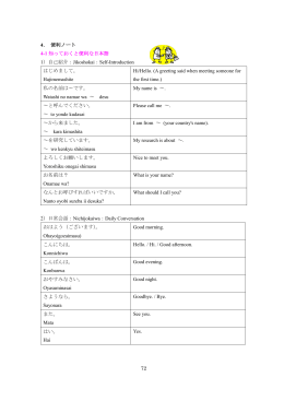 72 4． 便利ノート 4-1 知っておくと便利な日本語 1）自己紹介：Jikoshokai